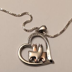 Silver and Gold Llama Heart Pendant
